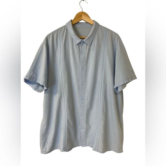 Men’s Linen Cotton Sky Blue Button Down Guayabera Short Sleeve Shirt Size XXL - Picture 1 of 4